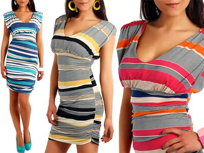 Ladies Striped Sailor Dress Draped Style Multicolored Empire Wasit Tube Top 5539 • £9.99