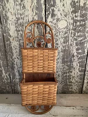 Wicker Rattan Bamboo Mail Sorter Letter Keys Holder Wall 2-Pocket Vintage • $10