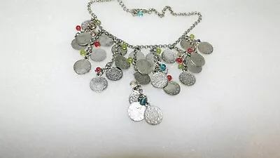 16  Multi-dangling Multicolor Bead Silver Metal Disc Chain Choker Necklace • $1.59