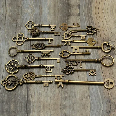 18pcs/set Antique Vintage Old Look Bronze Skeleton Keys Fancy Heart Bow Pendan • $13.36