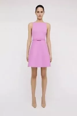 $400 • Buy Scanlan Theodore Crepe Knit Bow Belt Barbie Pink Mini Dress Size Medium RRP $700
