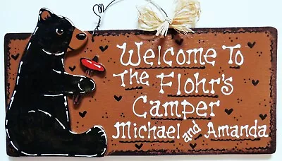 WELCOME Personalize BEAR CAMPER Name SIGN Camping Camp Cabin Campsite Plaque • $13