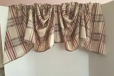 COUNTRY CURTAINS Moiré Plaid Red Cream Green Lined Balloon Valances  4pc Set • $15