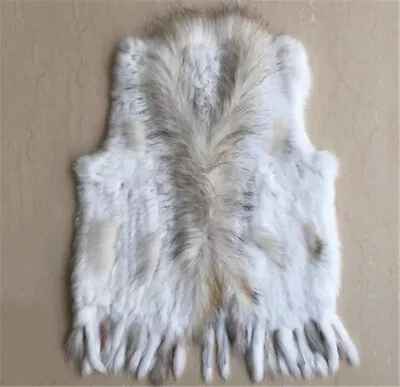 Womens Real Fur Vest With Fur Collar Waistcoat/jackets Knitted Top Coat Winter • $86.47