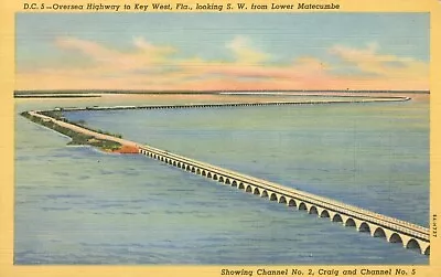 Postcard Oversea Highway To Key West Florida Looking S.W. From Lower Matecumbe • $3.25