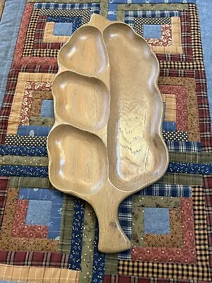 Vintage An Overton Original Wood Carved Oak Tray Dish USA Made South Haven Mich • $12