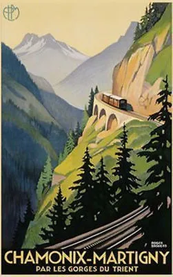 CHAMONIX MARTIGNY - VINTAGE TRAVEL POSTER 24x36 - BRODERS ART 36136 • $12.50