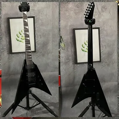 $277 • Buy Custom Finish V Shape Electric Guitar Black Gloss Paint HH Pickup Fast Shipping