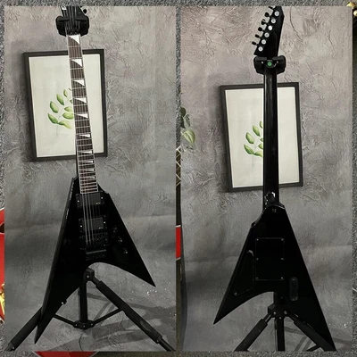 $277 • Buy Custom Finish V Shape Electric Guitar Black Gloss Paint HH Pickup Fast Shipping