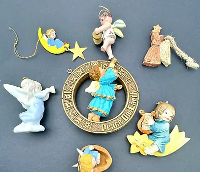 Lot Of 7 Vintage Miniature Angel Ornaments Ceramic Porcelain Wood Italy Hallmark • $12.95