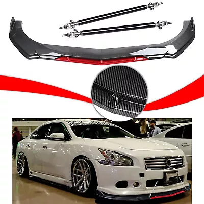 For Nissan Maxima Front Bumper Lip Splitter Spoiler+Strut Rods Carbon Fiber • $79.99