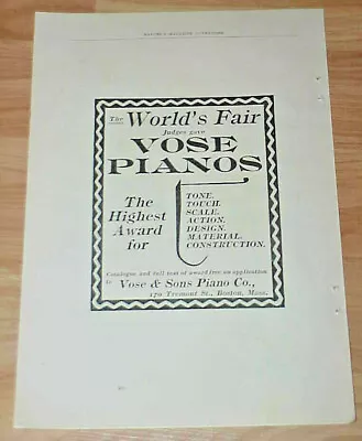 1894 Magazine Ad = VOSE & SONS PIANO CO  The Highest Award  • $9.99