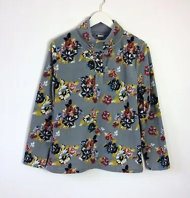 Cotton Traders Fleece Sweatshirt Womens Size 12 Floral Top1/4 Button Neck Jumper • £11.99