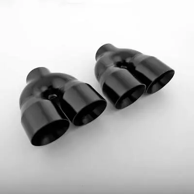 Stainless Steel Exhaust Tips 3  Inlet Quad 4  Out Angle Cut Black 9  L Pair • $335.46