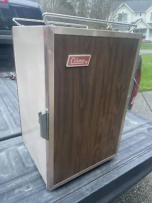 Vtg 1983 COLEMAN Beige Brown Metal Convertible Cooler Upright Ice Box Fridge • $239.99