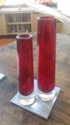 £14.95 • Buy 2 X WHITEFRIARS GEOFFREY BAXTER RUBY RED GLASS CHIMNEY VASES 