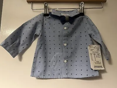 Baby Boy 1-2 Months Newborn Mayoral Shirt & Bow Tie Blue Cotton Poly 60 Cm BNWT • £8