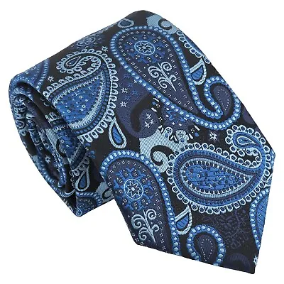 Blue & Black Mens Tie Paisley Bohemian Modern Style Classic Tie By DQT • £7.99