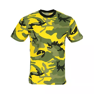 Camo T Shirt Mens Army Military Yellow Camouflage Summer Short Sleeve Combat Top • £9.99