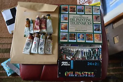 Artists Oil Paint Tubes & Pastels + Jeremy Galton Oil Painting Techniques Book • £4.99