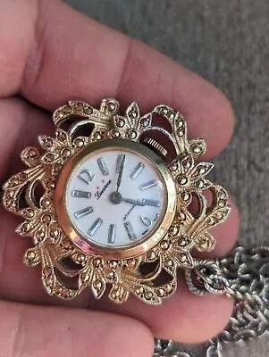 Vintage Swiss Made Lucerne Pendant Watch Necklace Gold-Tone Wind-Up Repair H3 • $2.99