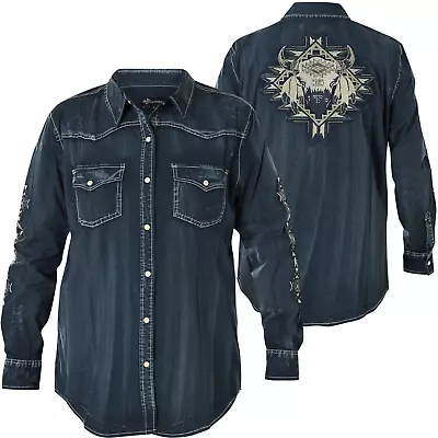 AFFLICTION Women's Long Sleeve Button Down Shirt ALBATROSS Embroidered • $30.95