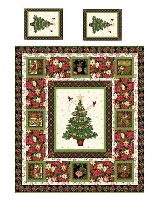 $8.88 • Buy Miniature Dollhouse Christmas Tree Quilt Top Computer Printed Fabric 2 Pillows 