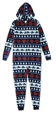 Aldi Gear Unisex Blue Holiday Poinsettia One Piece Pajamas Zip Up XL • $20