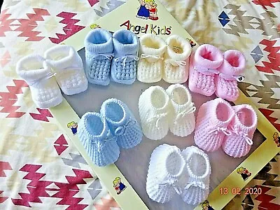 Baby Booties Blue/Pink/White Boy/Girl Knitted Bow Shoes Crochet Drawstring Socks • £2.99
