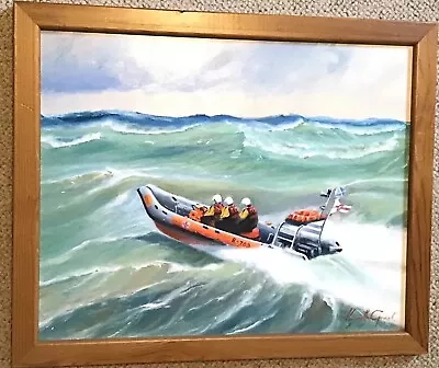 Norfolk Artist Kenneth Grant Framed Oil On Board RNLI Lifeboat B-702 At Sea • £30