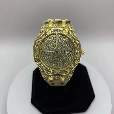 Unisex Iced Out Gold Octagon Shaped Gemstone Studded Wristwatch • £24.99