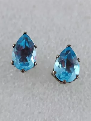 Vintage Sterling Silver 8mm Blue Gemstone Teardrop Earrings - 1.4 Grams Signed • $30