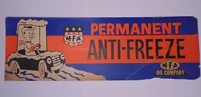 1950s VINTAGE MFA OIL SIGN OIL CAN ADVERTISING SIGN MFA ANTI FREEZE CAR GRAPHIC • $199.99