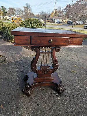   Vintage. Harp Side   Leather Table Victorian Lyre • $600