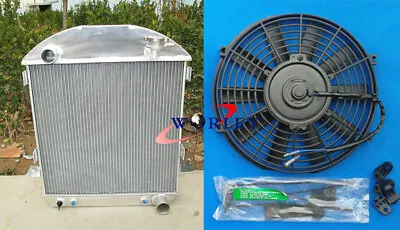 3 ROW Model-T Chev Bucket Ford GRILL SHELLS 1924-1927 HOTROD Radiator + 16'' Fan • $396.66