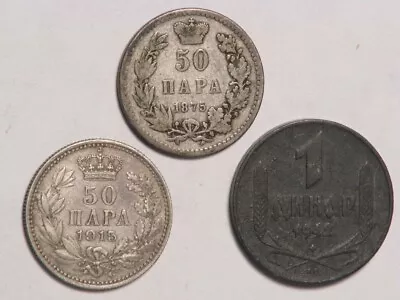 SERBIA 1875 & 1915 50 Para Silver And 1942 1 Dinar - Lot Of 3 Coins • $2.25