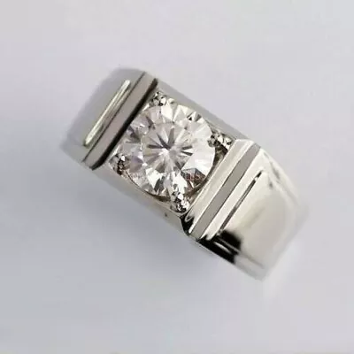 Real 925 Sterling Silver 2 CT Round Cut Moissanite Men's Engagement Wedding Ring • $121