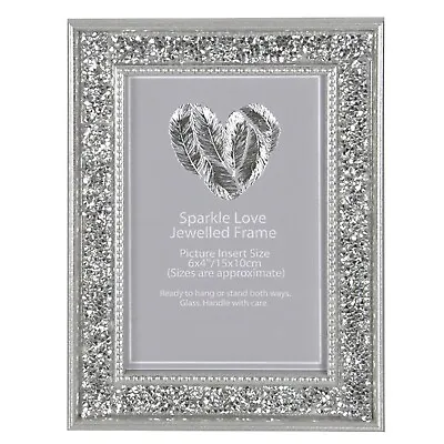 Jewelled Picture Frame Silver Bling Glam Wall Hanging Decor 15x10cm Frame 6x4  • £6.50