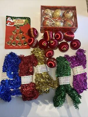 New Vintage Retro Christmas Trim A Tree Decorations Silk Bauble Taiwan Tinsel • $65