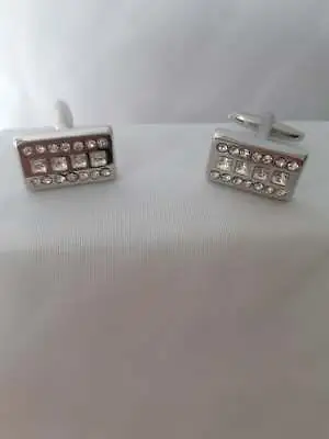 £8.99 • Buy New Rectangle Diamante Cufflinks F33/123.03  Free Pouch