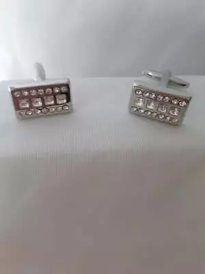 £8.99 • Buy New Rectangle Diamante Cufflinks F33/123.03  Free Pouch