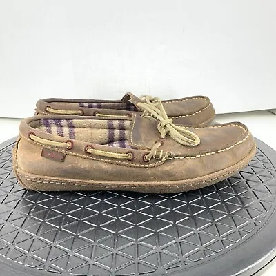 LL Bean Women 8 Slippers Brown Leather Flannel Lined Moccasins Slip On Shoes • $31.99