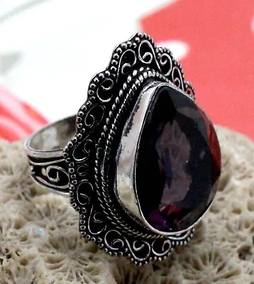 925 Sterling Silver Amethyst Gemstone Handmade Jewelry Vintage Ring (US) Size-9  • $16.99