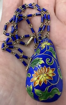 £247.22 • Buy Stunning Antique Art Deco Chinese Export Enamel Silver Locket Stash Box Necklace