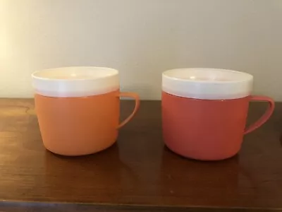 Vintage Bolero Therm-O-Ware Set Of 2 Coffee Mug Cup Orange Mid Century Retro • $12.99