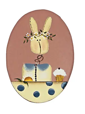 Trinket Box Bunny Rabbit Spring Cardboard Hand Painted Signed Pink • $7.45