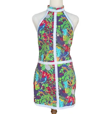 Maurie & Eve Size M Green Multicoloured Botanical Tropical Halter Dress Short • $28.95