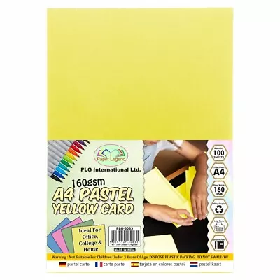 A4 Yellow Pastel Cards Paper Printer 160gsm 100 Sheets Coloured Art Craft Cards • £7.49