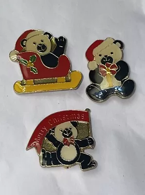 Lot Of 3 Vintage Enamel Christmas Holiday Panda Bear Pins Circa 1980s • $12