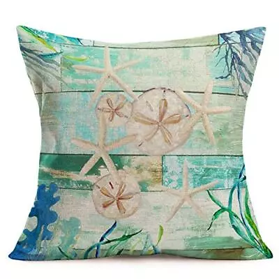 Ocean Starfish Seashell Coral Pillows Decorative Throw Pillow Cover Vintage W... • $18.43